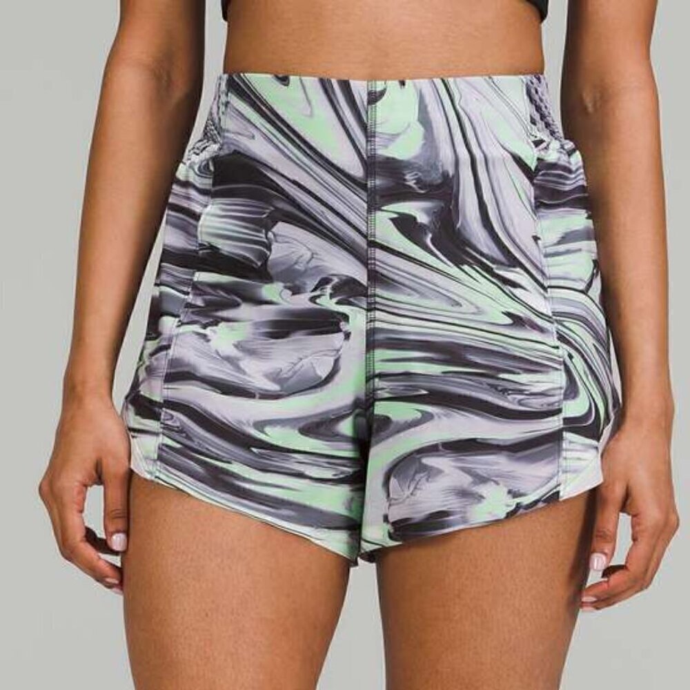 NWT Lululemon Hotty Hot HR Short 4" *Special Edition- 12 Paint Glide Warp/Chrome